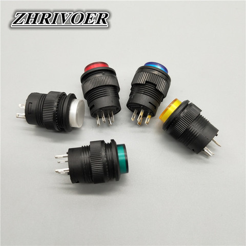 5Pcs 16mm R16-503AD/R16-503BD LED Light Push Button Switch Self-locking/Self-reset 3A/250V ► Photo 1/6