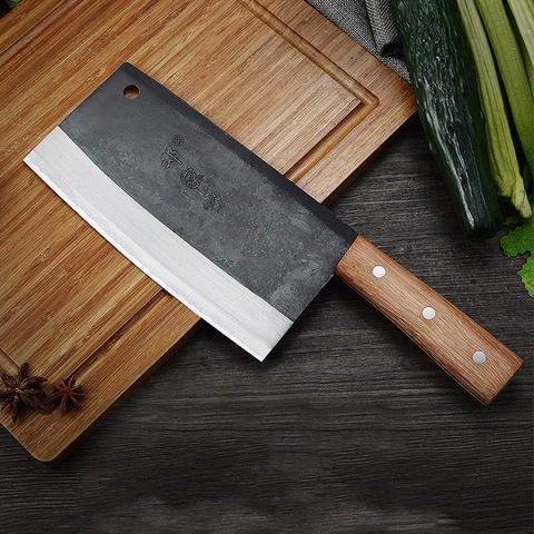 DENGJIA High Carbon Steel Forged Vegetable&Meat Chef Knife with Rustic Finished Blade and Solid Wood Grip Handle ► Photo 1/6