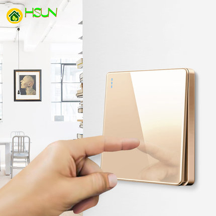 High-grade 1 2 3 4 gang 1 2 way big panel Golden switch socket Type 86 Wall 2.5D Cambered Mirror Toughened glass Computer TV ► Photo 1/6