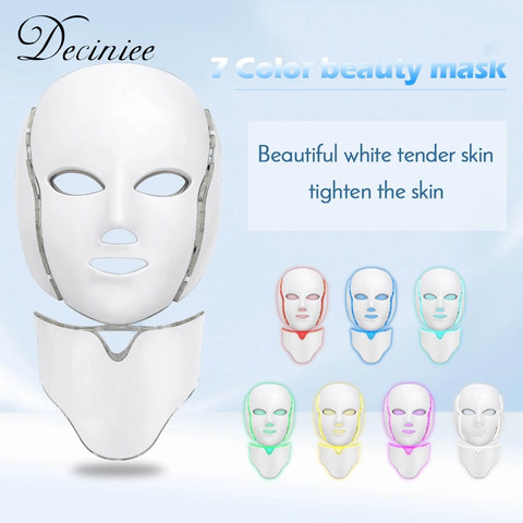 7 Color Led Facial Light Face Mask With Neck Skin Rejuvenation Tighten Acne Anti Wrinkle Beauty Treatment Korean Photon Spa Home ► Photo 1/6