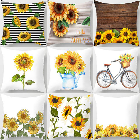 Sunflower Plants Pattern Decorative Cushions Pillowcase Polyester Cushion Cover Throw Pillow Sofa Decoration Pillowcover 40903 ► Photo 1/6