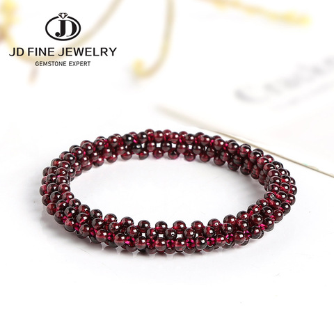 JD 3mm Natural Garnet Stone Beads Bracelet Weave Elastic Bracelet &Bangle Jewelry Gift For Women 7 Inches Wholesale ► Photo 1/6