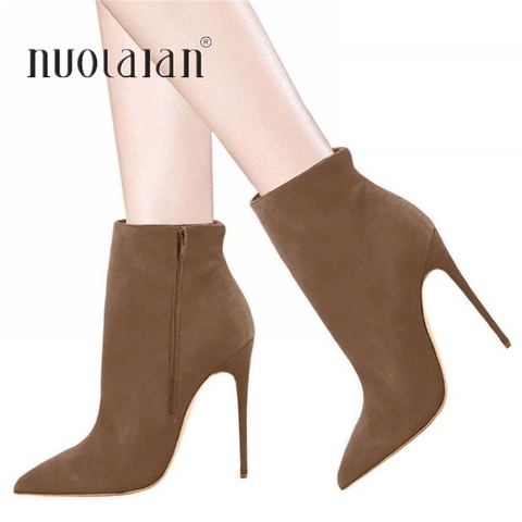 2022 New Brand Women Boots Fashion Super High Heels Ankle Boots Suede Spring Autumn Pointed Toe Boots Winter Shoes Woman ► Photo 1/6