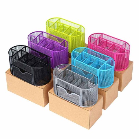 Pen Holder Organizer Desktop Storage Metal MeshEmpty Container Round Pen Pencils Holder Stationery Storage Home Office Supplies ► Photo 1/6