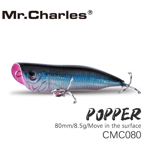 Mr.Charles CMC080 popper Lure 80mm 8.5g Moving in the surface  Swimbait 3D Eye Crankbaits Hard Bait High Carbon Steel Hook ► Photo 1/4