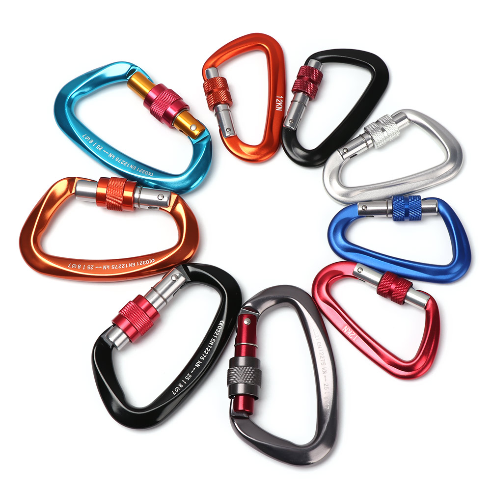 Aluminum Carabiners 12KN Heavy Duty D-type Clips Quickdraw Buckle Key Chain 