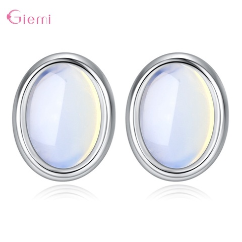 Vintage 925 Sterling Silver Moonstone Earring Stud For Women Girl Jewelry Opal Stone Egg Shape Charm Earrings Stud ► Photo 1/4