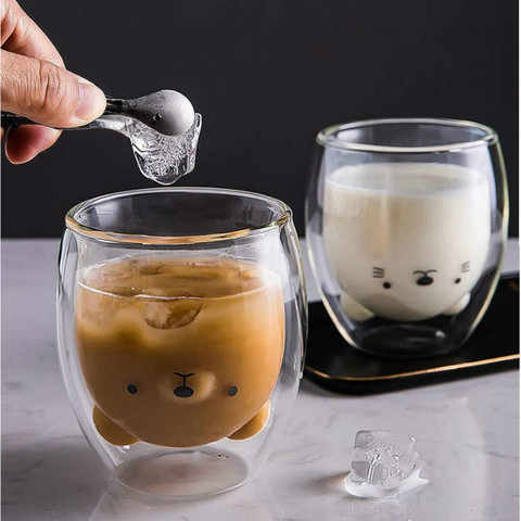 Creative Cute Bear Double-layer Coffee Mug Double Glass Cup Carton Animal Milk Glass Lady Cute Gift Christmas gift  WF109 ► Photo 1/6