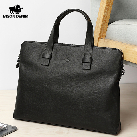 BISON DENIM Genuine Leather Men Bag Business 14