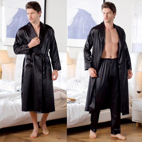 Mens Robe Satin Silk Bathrobe For Women sleepwears Lovers Kimono V-Neck  Sleeping Home Clothes Long Bath Robes Nightgown Male