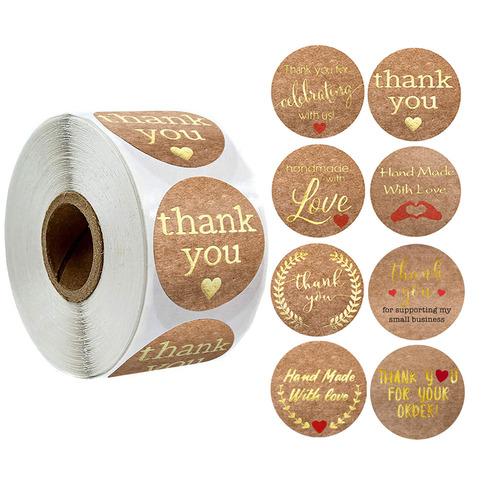 500 Pcs Kraft Paper Thank You Stickers Seal Labels Round Gold Leaf Stickers Rolls for School Small Shop Handmade Sticker Labels ► Photo 1/6