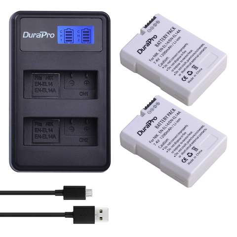 DuraPro 2x EN-EL14a EN-EL14 EL14 Battery Charger Set Replacement for Nikon D5600,D5500,D5300,D5200,D5100,D3200,D3300,P7800,P7700 ► Photo 1/6