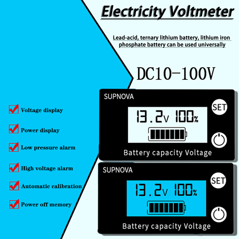 Battery Capacity Indicator DC 8V-100V Lead Acid Lithium LiFePO4 Car Motorcycle Voltmeter Voltage Gauge 12V 24V 48V 72V ► Photo 1/6