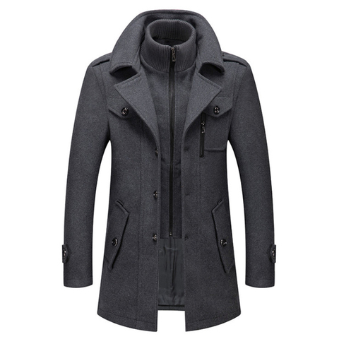 New Men Wool Blends Coats Autumn Winter Solid Color Cold Resistant Men Woolen Overcoat Double Collar Casual Trench Coat Male ► Photo 1/6