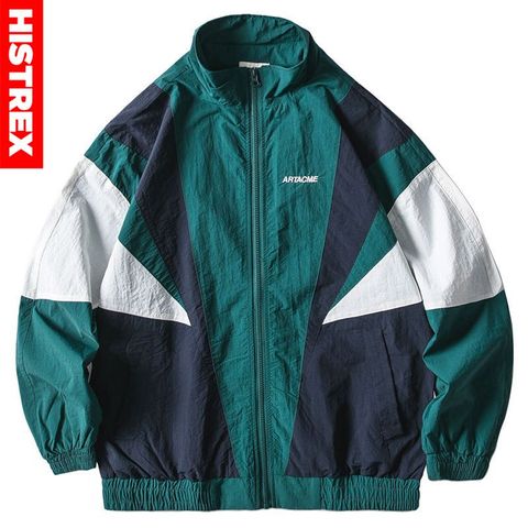 2022 Men Hip Hop Jacket Windbreaker Retro Streetwear Color Block Patchwork Jackets Coat Autumn Harajuku Zip Track Jacket Casual ► Photo 1/6