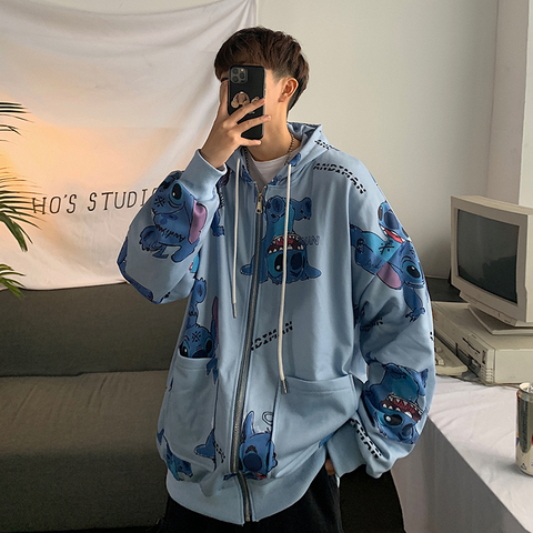Spring 2022 new print Hooded Sweatshirt fashion casual loose jacket jacket Blue / Black / white ► Photo 1/6