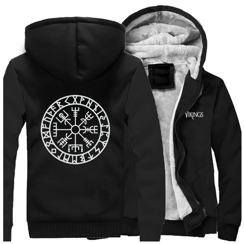 Vikings Pattern Printing Mens Jacket Warrior Legend Hooded Sweatshirts Men 2022 Winter Thick Streetwear Clothing Hip Hop Jacket ► Photo 1/6