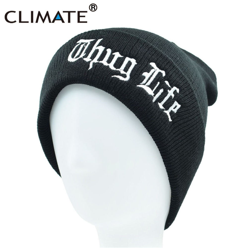 Kxid1sdf Thug Life Logo Guns Unisex Knit Beanie Mens Slouch Skull Cap Women Long Baggy Hip-hop Winter Hat