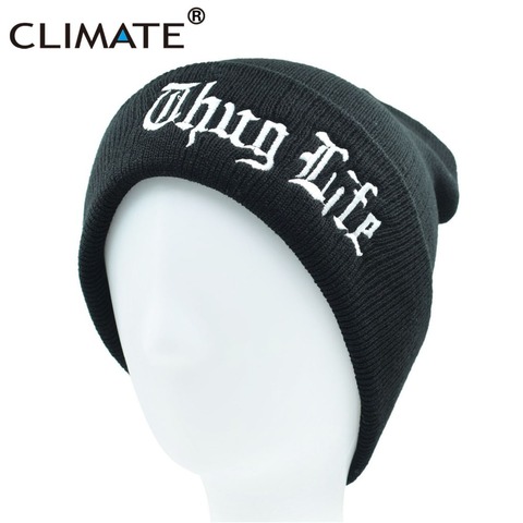 CLIMATE THUG LIFE Beanie Hat Black Winter Warm Knit Skullies Beanie Casual Cool Black Hip Hop Warm Hat for Men Women THUG LIFE ► Photo 1/6