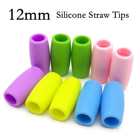 12mm Multi-Colors Food Grade Silicone Straw Tips Cover Soft Reusable Metal Stainless Steel Straw Nozzles Only Fit for 1/2