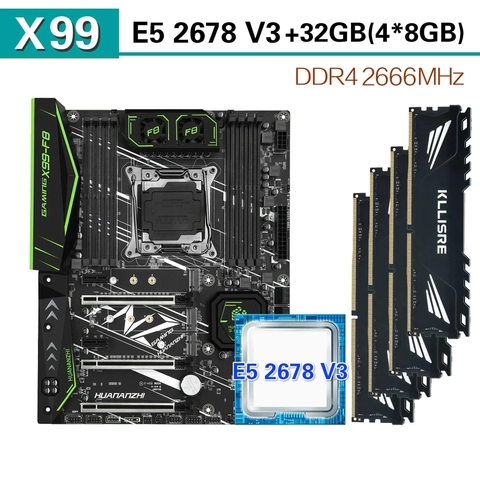 HUANANZHI X99 F8 motherboard slot LGA 2011-3 set with Xeon E5 2678 V3 4pcs* 8GB=32GB 2666MHz DDR4 memory ► Photo 1/6