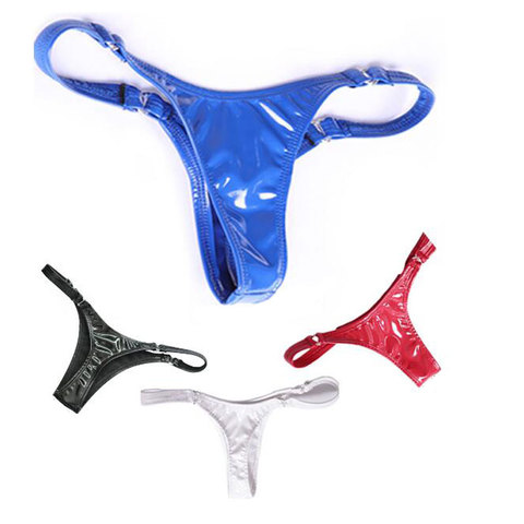 Sexy Latex PVC Shiny Low-Rise G-string Bandage Hollow Out Sexy Micro Thong T-Back Erotic Lingerie Smooth Thongs Plus Size F25 ► Photo 1/5