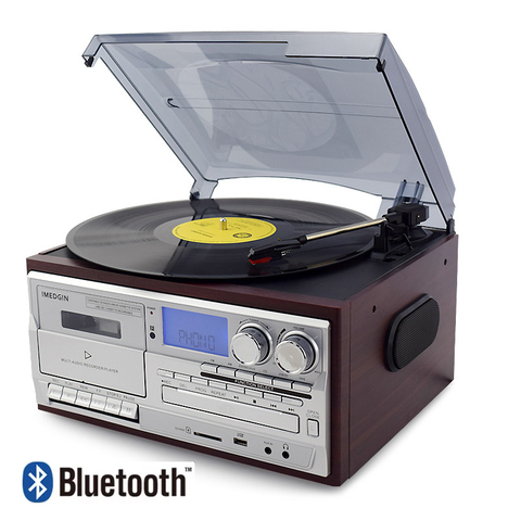 3 Speed Bluetooth Vinyl Record Player Vintage Turntable CD&Cassette Player AM/FM Radio USB Recorder Aux-in RCA Line-out ► Photo 1/6