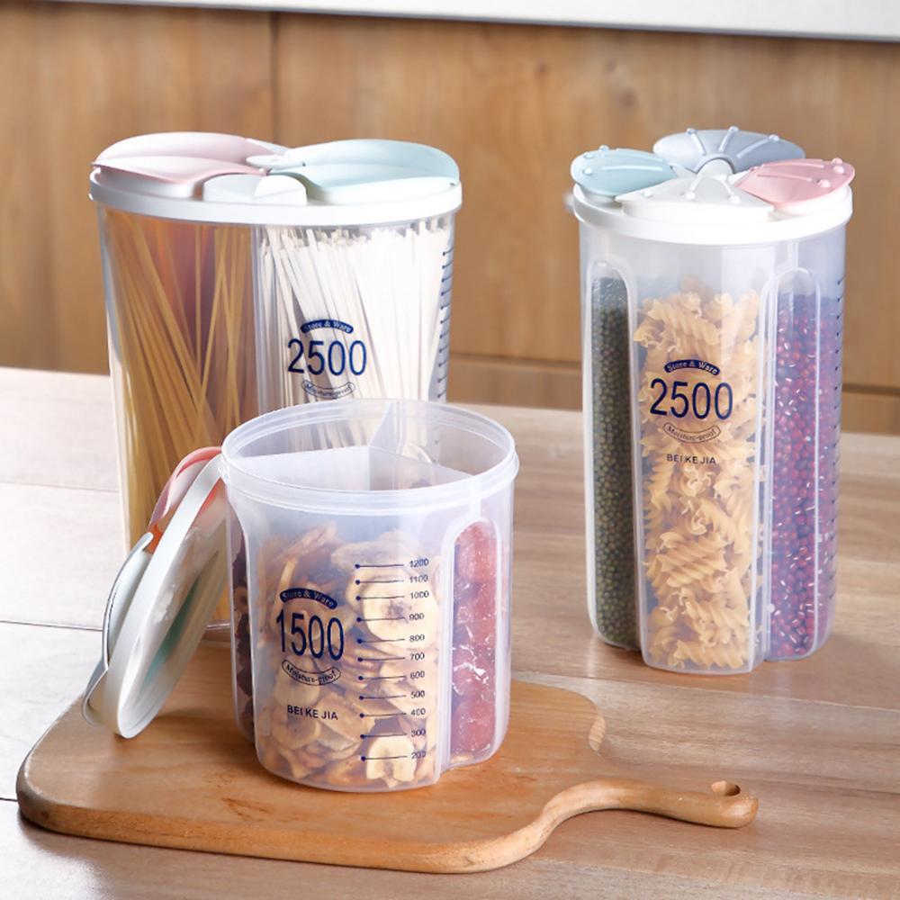PP Food Storage Box Plastic Clear Container Set with Pour Lids Kitchen  Storage Bottles Jars Dried Grains Tank 1.9L-2.5L H1211