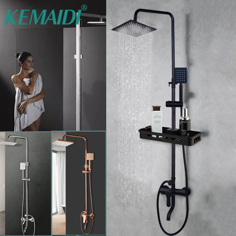 KEMAIDI Matte Black &Pink Bathroom Shower Set Rain Shower Head Bath Shower Mixer with Hand Shower Faucet  Rainfall Chrome Shower ► Photo 1/6