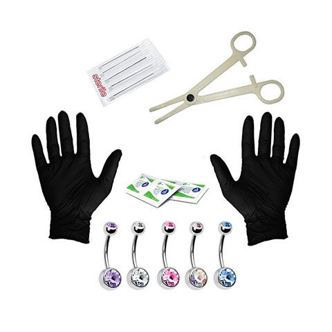 15PCS Belly Piercing Tool Kit Belly Bar Nose Ear Lip Eyebrow Maker Piercing Needle Gloves Set 14/16G Needle Tool Body Piring ► Photo 1/6