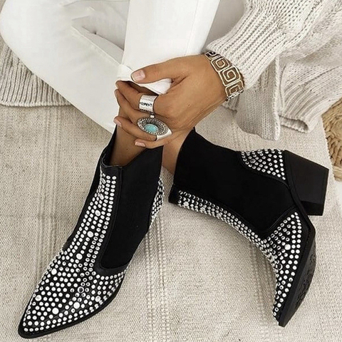 Boots Female Women Shoes 2022 Ankle Boots Winter Chelsea Women's Rivets Autumn Pointed Toe Shoes Female Mid Heel Footwear ► Photo 1/5