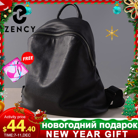 Zency Cowhide 100% Genuine Leather Black Women Backpack Vintage Travel Bags Notebook Schoolbag For Girls Daily Holiday Knapsack ► Photo 1/6