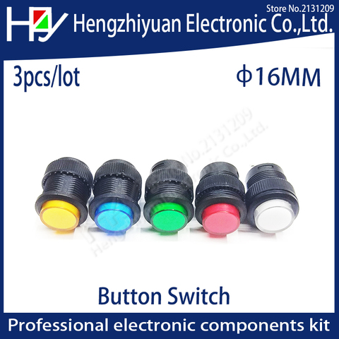 16mm Self-locking Push Button Switch No lights Reset ON-OFF Blue Green Red Yellow no lamp recovery button switch 3A250V AC 2 pin ► Photo 1/5