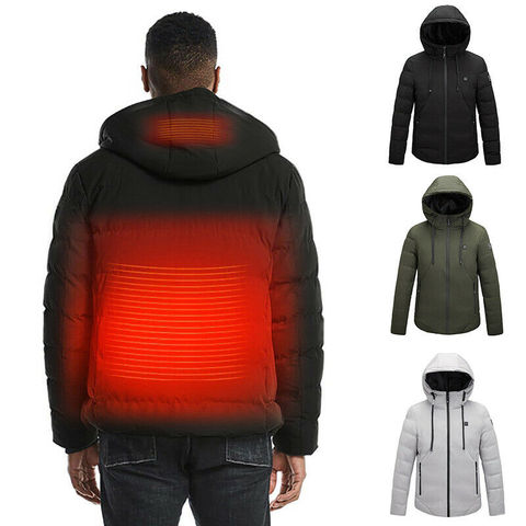 URSPORTTECH USB Electric Heated Warm Hooded Parka Mens Winter Jacket Rechargeable Heating Coat Thermal Jacket Skiing Outwear 5XL ► Photo 1/6