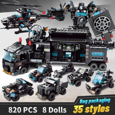 820Pcs 8Dolls City Police Station SWAT Team Military Building Blocks Car Fighting Robot Toy for Kids Birthday Gift ► Photo 1/2