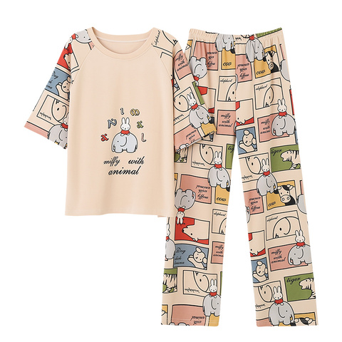 Spring Loungewear Women Crew Neck  Pjs Women Homesuit Homeclothes Fashion Style Cartoon Printing Short Sleeve Long Pants Pj Set ► Photo 1/5