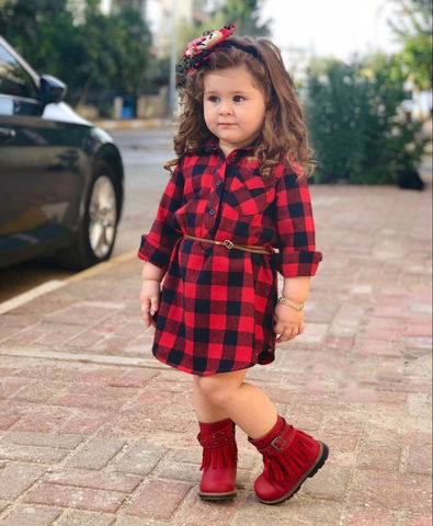 0-5T Christmas Toddler Newborn Kids Baby Girls Dress Red Plaid Cotton Princess Party Long Sleeve Dress Clothes Girl ► Photo 1/5