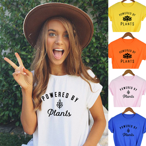 Powered By Plants Women T Shirt Round Neck Vegan Gift Shirts Graphic Tee Garden Vegetable Tumblr Clothing Hipster Harajuku Tops ► Photo 1/6