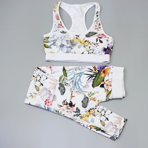 Seamless Yoga Set Women Fitness Clothing Fitness Set Sport Suit Tank Top Pants 2 Piece Bra+Pants Ink Flower Printing Tracksuit ► Photo 1/6