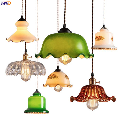 IWHD Old Shanghai Vintage Pendant Lamp Green Glass Artistic Bar Restaurant Cafe Retro LED Pendant Lights Fixtures Luminaria ► Photo 1/6