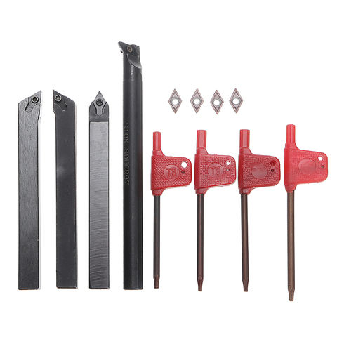4Pcs DCMT0702 Carbide Inserts + 4Pcs 10mm Shank Lathe Boring Bar Turning Tool Holder with 4Pcs Wrenches For Lathe Turning Tools ► Photo 1/6