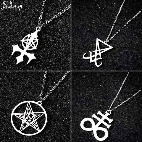 Jisensp 2022 Pentagram Satan Fork Stainless Steel Chain Necklace Gothic Satan Cross Emblem Charm Necklace for Women Men Gift ► Photo 1/6