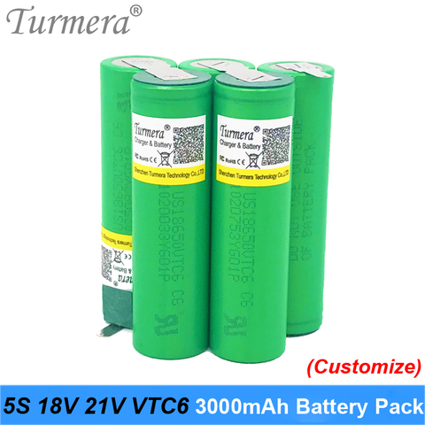 Turmera battery 5s 18v 21v 18650 vtc6 3000mah battery soldering battery for vacuum cleaner and screwdriver battery customized OC ► Photo 1/5