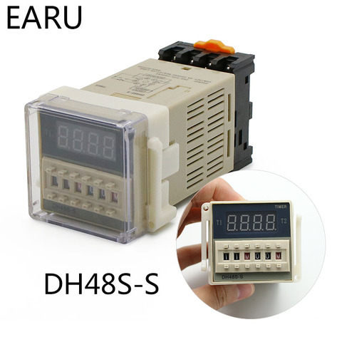 DH48S-S 0.1s-990h AC 110V 220V DC 12V 24V Repeat Cycle SPDT Programmable Timer Time Switch Relay with Socket Base DH48S Din Rail ► Photo 1/6