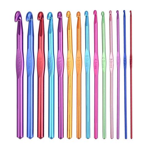 12pcs Metal Handle Crochet Hook Knitting Needles Set Crocheting Needle Tool Aluminum Colored Crochet Sweater Knitting DIY Crafts ► Photo 1/6