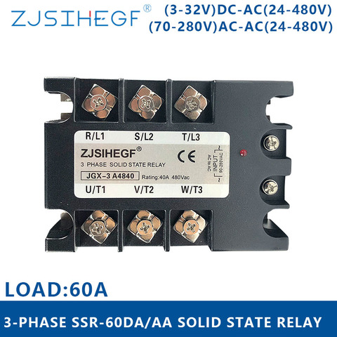 Three-phase  SSR 60DA/AA  3-32VDC/70-280VAC  Three phase solid state relay  output24-480VAC for industrial equipment ► Photo 1/6