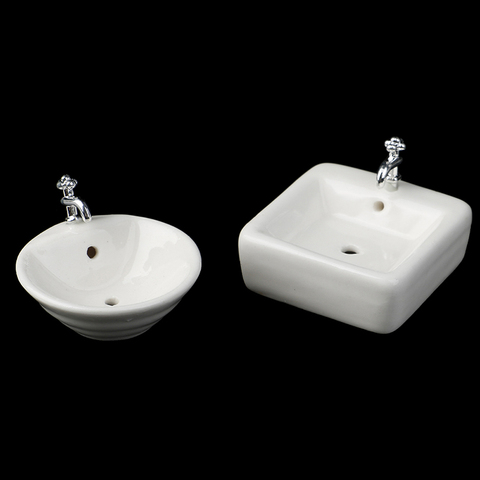 Square Dollhouse Bathroom Sink 1:12 Miniature Ceramic Wash Basin Bathroom Sink Model Simulation Accessory for Dollhouse White ► Photo 1/6