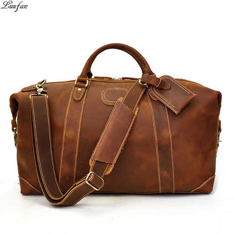 Luufan Genuine Leather Travel Bag For Man Real leather Travel duffel Vintage Crazy Horse Leather Big Weekend Bag male Handbag ► Photo 1/6