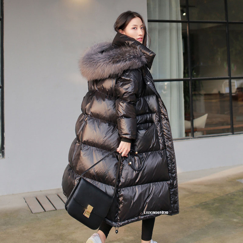 2022 New Women winter black loose real fur collar coat fashion casual hooded long waterproof padded windproof down jacket women ► Photo 1/6