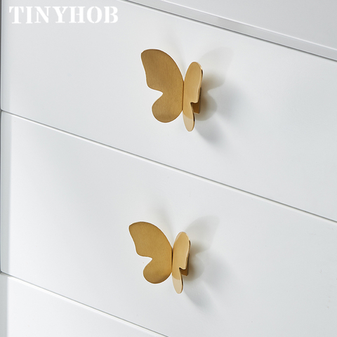 Satin brass Gold butterfly Knobs Cupboard Pulls Drawer Knobs Kitchen Cabinet Handles Furniture Decor Handle Hardware ► Photo 1/6